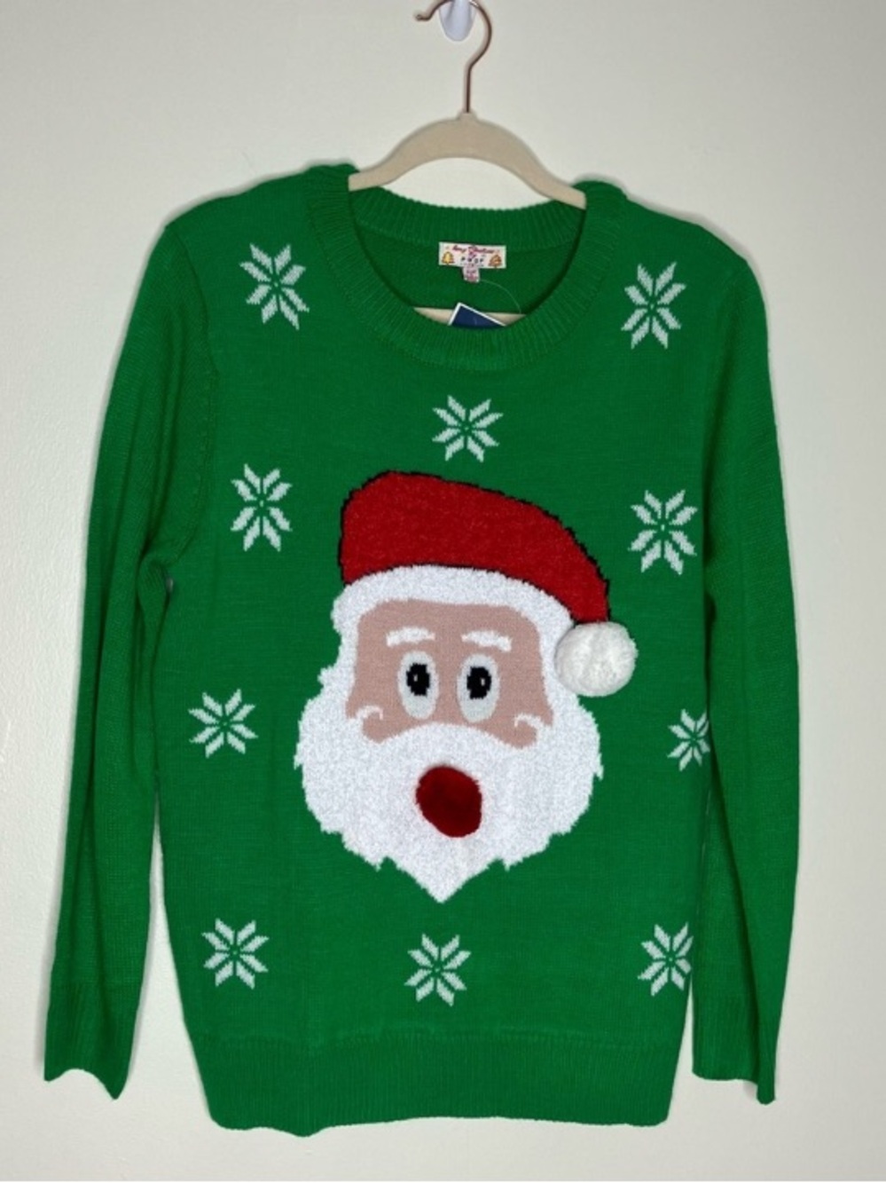 NWT Poof green Merry Christmas holiday Santa sweater S